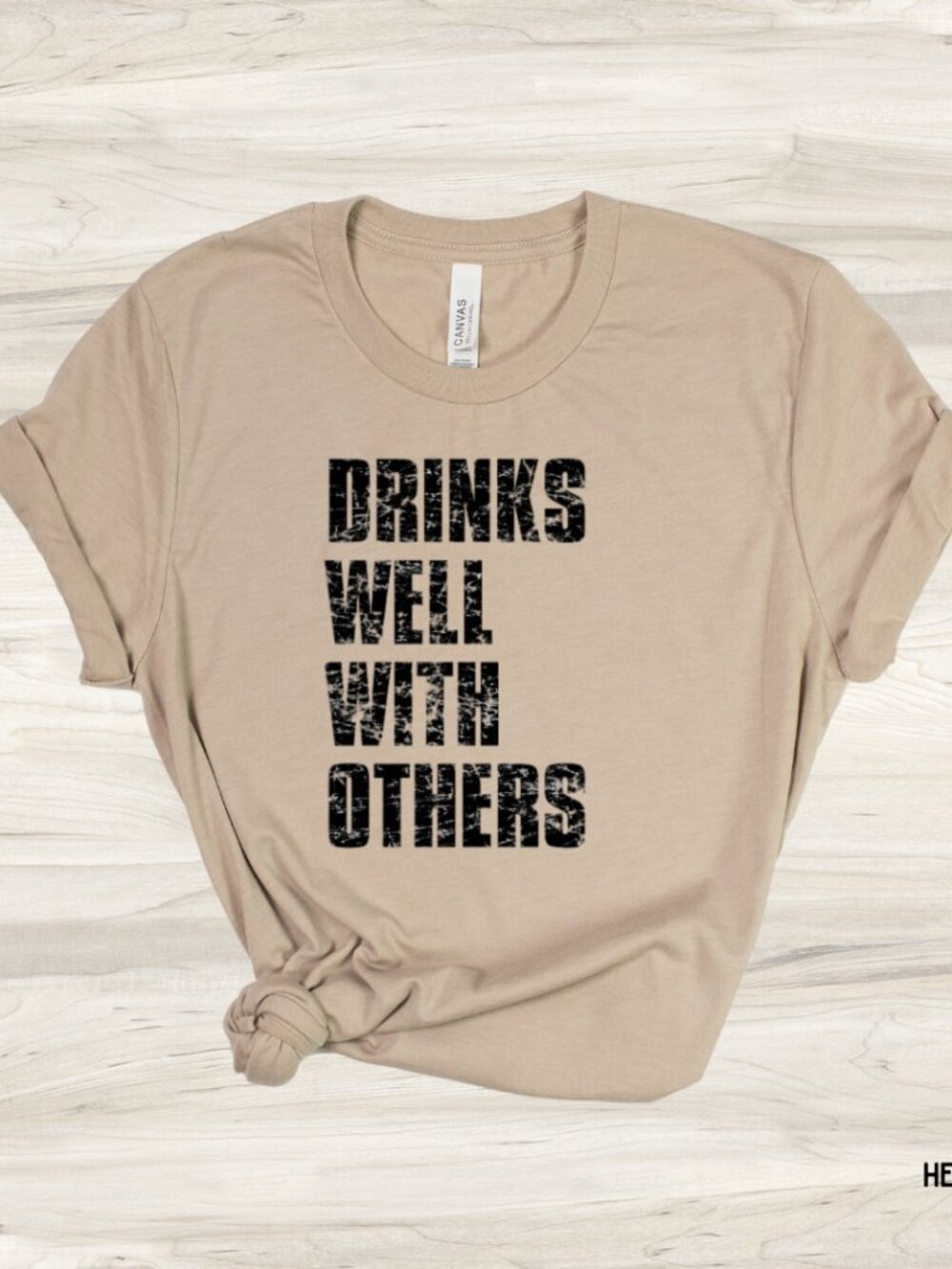 NWT Bella Canvas Drinks Well With Others Unisex Graphic Tee Tan Size Small